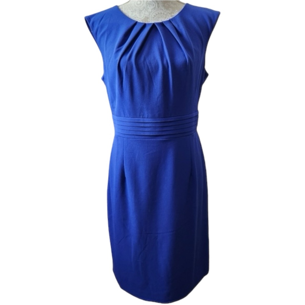 Chelsea Rose Cobalt Blue Sheath Dress Pleated Waist Office Formal Sz 10 - Picture 2 of 10